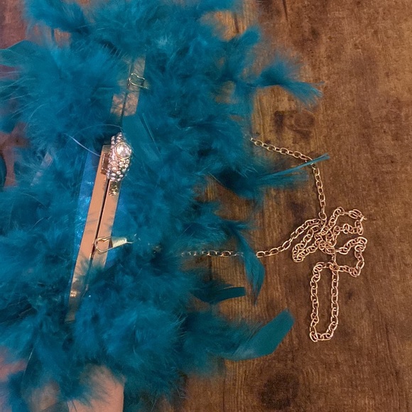 Gorgeous turquoise Feather Clutch Evening Bag - Picture 4 of 6